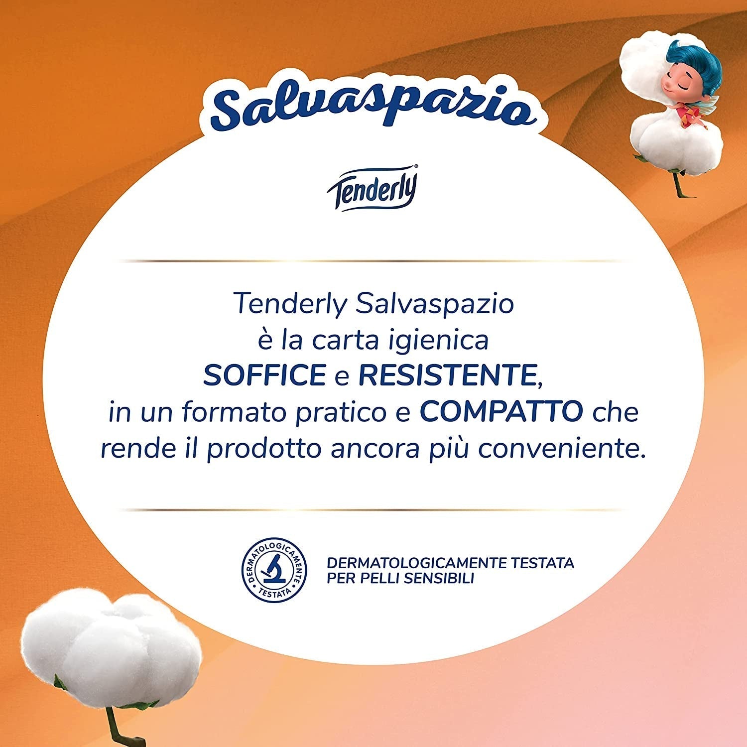 Pladsbesparende, 96 ruller toiletpapir, 2 lag, 220 tårer pr. rulle, Med naturlige ekstrakter af mallow og calendula, Fremstillet i Italien, Dermatologisk testet.