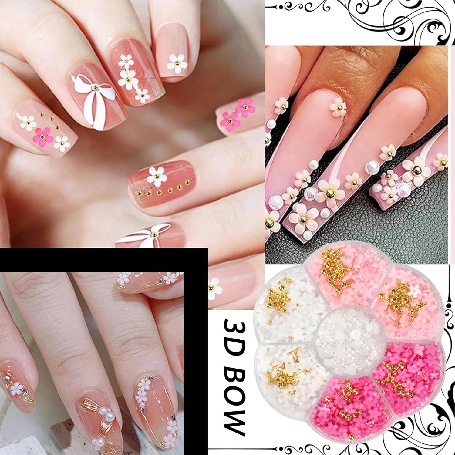 1 Karton Nail Art Charms, 3D Flowers Nagelkunst Charms, Acryl Blumen Nagel Strass Mit Ornamenten, Nagel Edelsteine, Nagel Zubehör Für Mädchen, Nagelkunst Dekoration, DIY Håndværk Nail Design