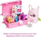 Barbie-dukke, rejse-barbie med blondt hår, 10+ rejsetilbehør, klistermærker, kuffert, hvalp, inkluderer 1 dukke, gave til børn, 3+-legetøj, HJY18