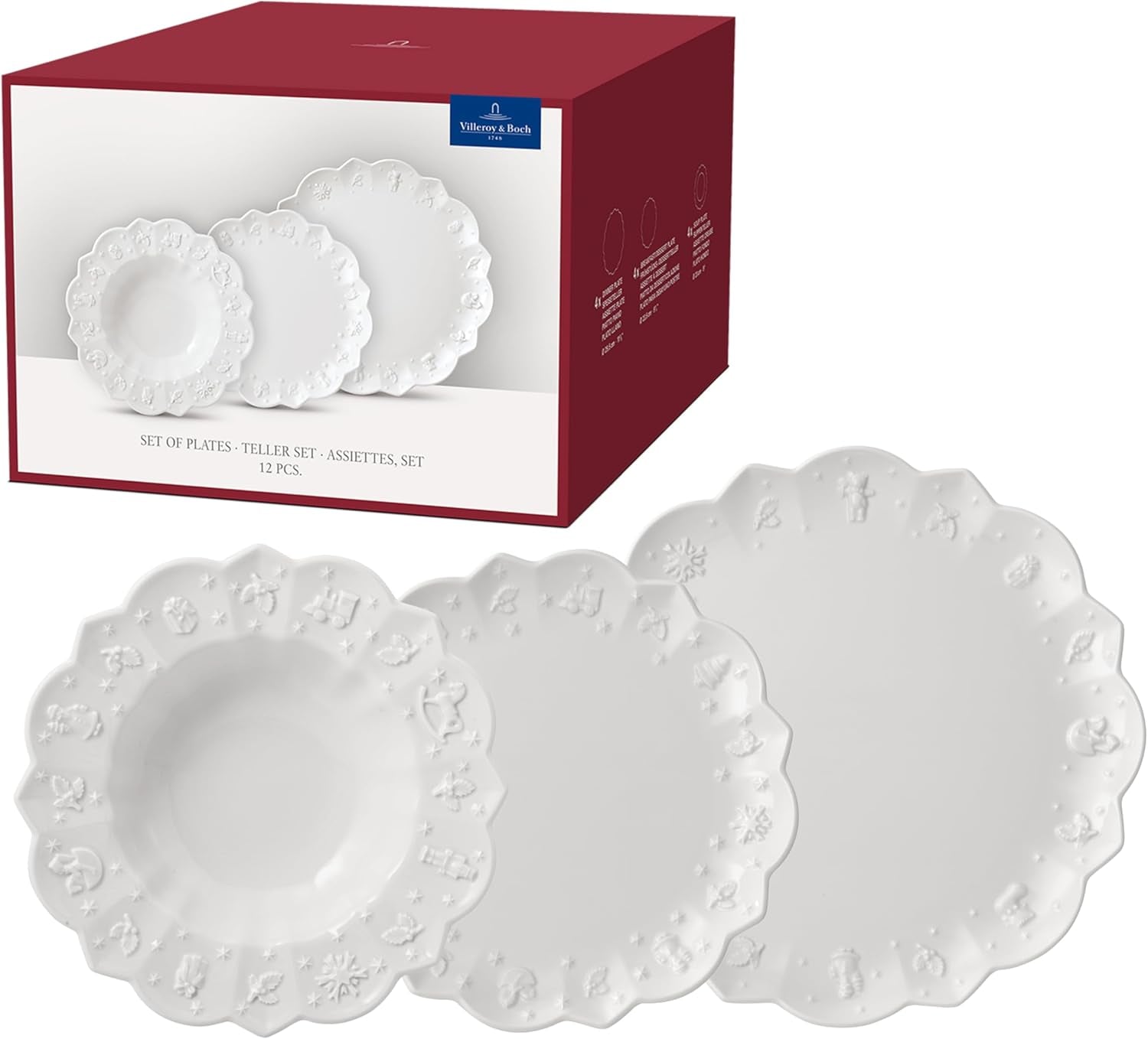 Villeroy & Boch Toy's Delight Royal Classic 12-delt porcelænssæt, Tåler opvaskemaskine og mikroovn, hvid, tallerkener, 4-personers porcelænssæt, julestel, legetøj, premium porcelæn