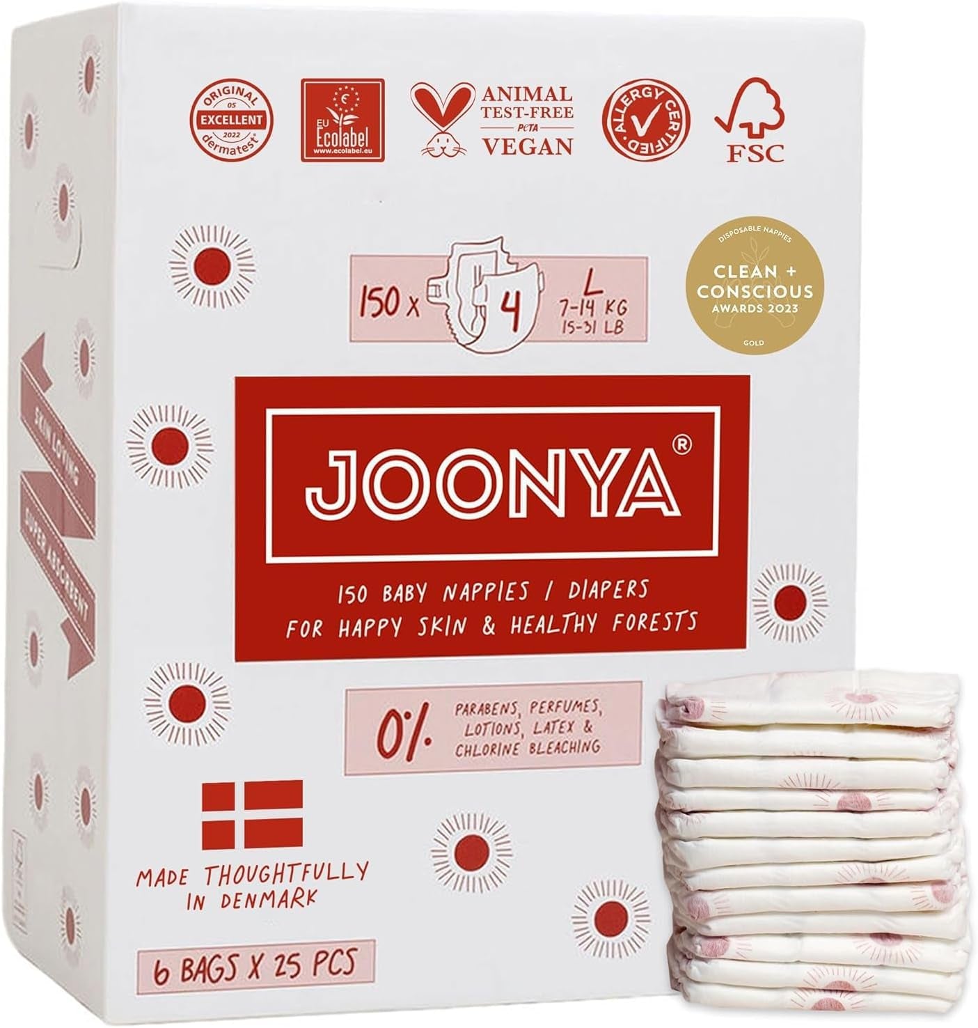 Babybleer, størrelse 3M (4-8 kg) - 1 pose med 28 - Ingen skadelige stoffer, miljøvenlig, højabsorberende, velegnet til natbrug, ultratynde og bløde - Fremstillet i Danmark