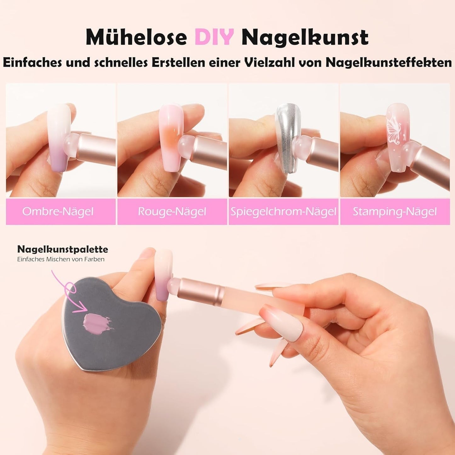 Aokitec 14 Stück Silikon Tool Nägel Pinsel Für Gel Naillack UV, Wiederwendbare Gel Pinsel Für UV Naillack Chrome Nail Powder, Nail Art Tilbehør til Ombre Blush Mirror Effekt, Nägel Selber Machen