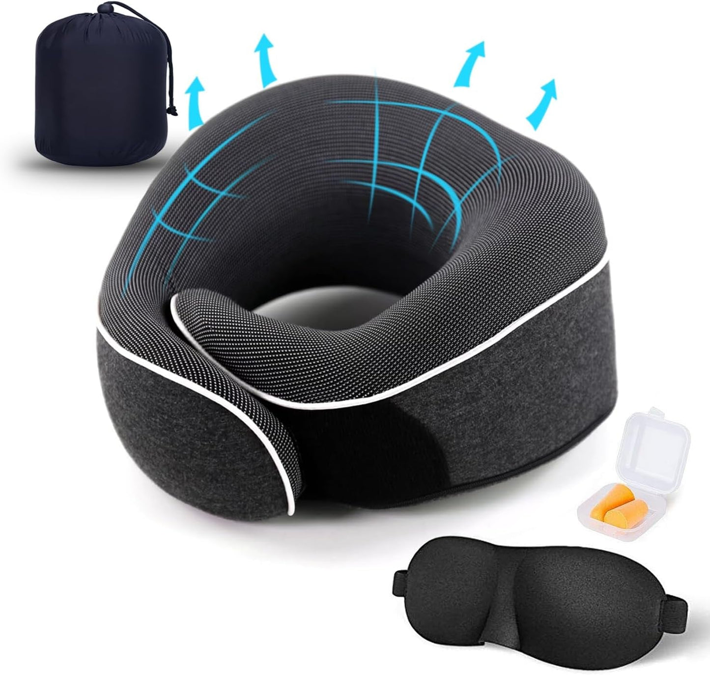 TALLGO Rejsenakkepude Bedste Memory Foam Flypude Nakkestøtte Blød Justerbar Pude til Fly Bil Hjem Pink Naty Shop Cervikal Ortopædiske Puder Sort 4 Standard