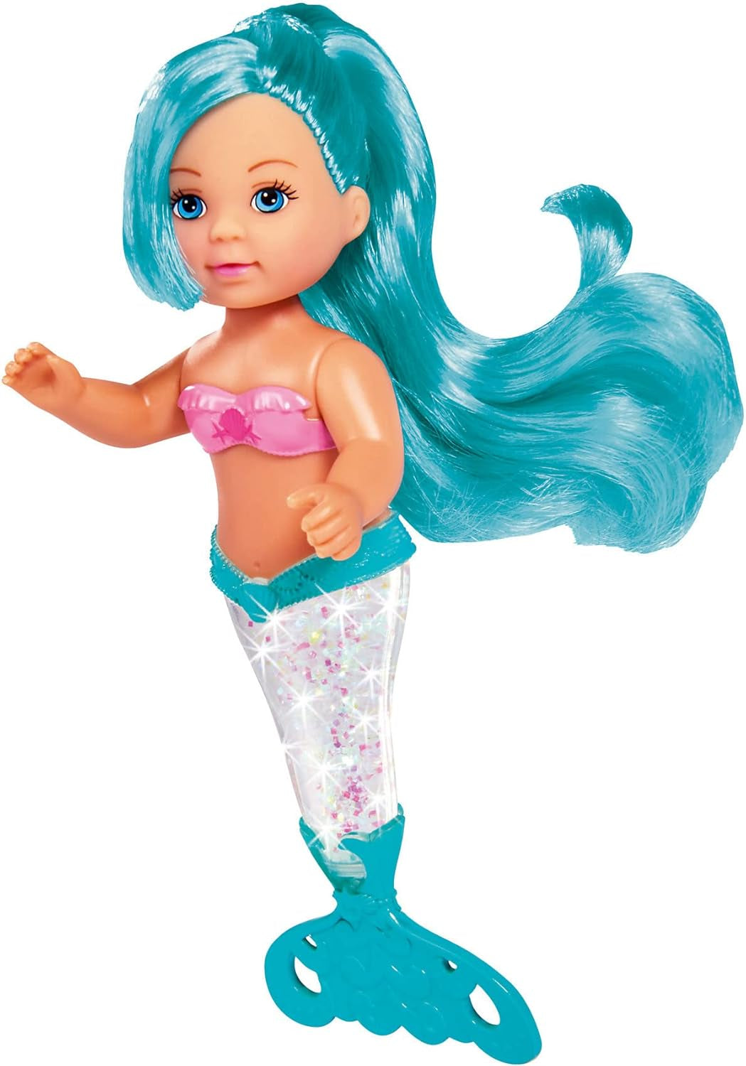 Simba 105733482 - Evi Love Glitter Mermaid, havfruedukke med en halefinne, der lyser, når den rystes. Der leveres kun EN vare.