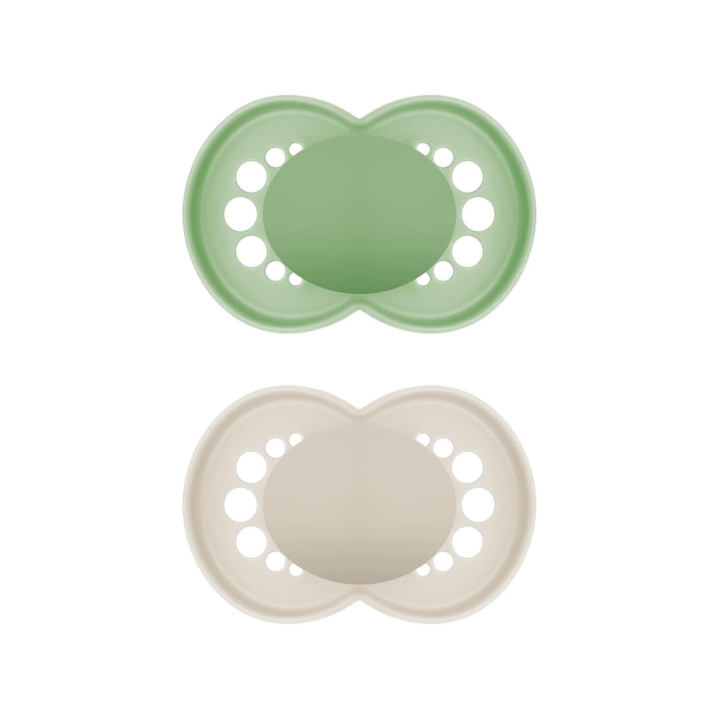 MAM originale sutter, 2-pack, tandvenlige babysutter, lavet af bæredygtige og bioregenererbare materialer, MAM SkinSoft silikone-sutter, med sutteæske, 6-16 måneder, grøn/beige