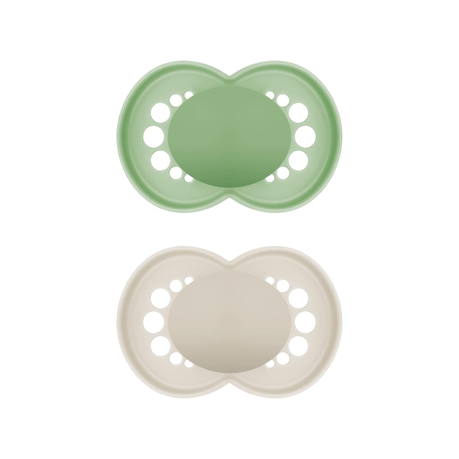 MAM originale sutter, 2-pack, tandvenlige babysutter, lavet af bæredygtige og bioregenererbare materialer, MAM SkinSoft silikone-sutter, med sutteæske, 6-16 måneder, grøn/beige