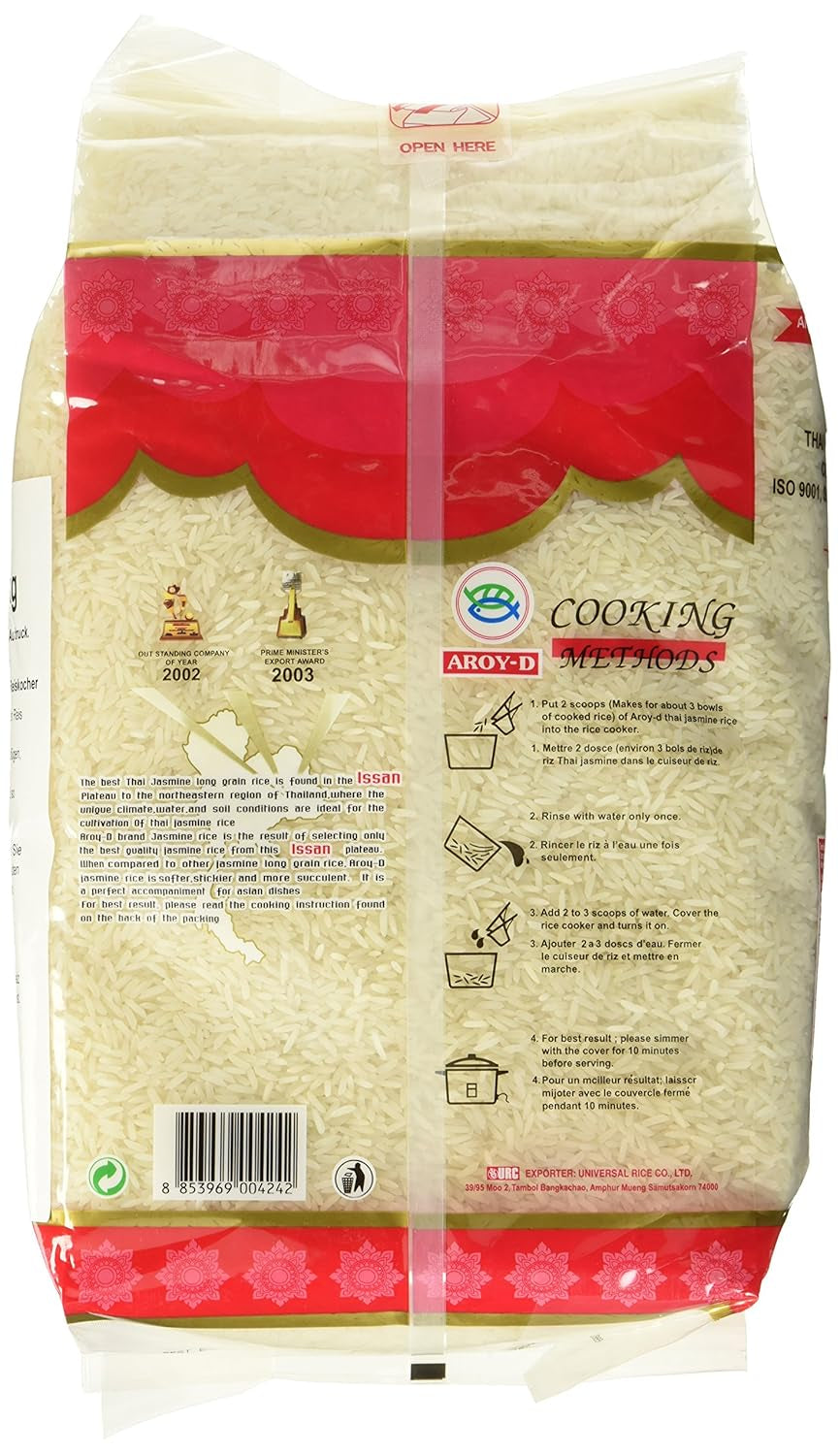 Aroy-D duftende ris, langkornet ris 100%, 1 pakke (1 x 5 kg)
