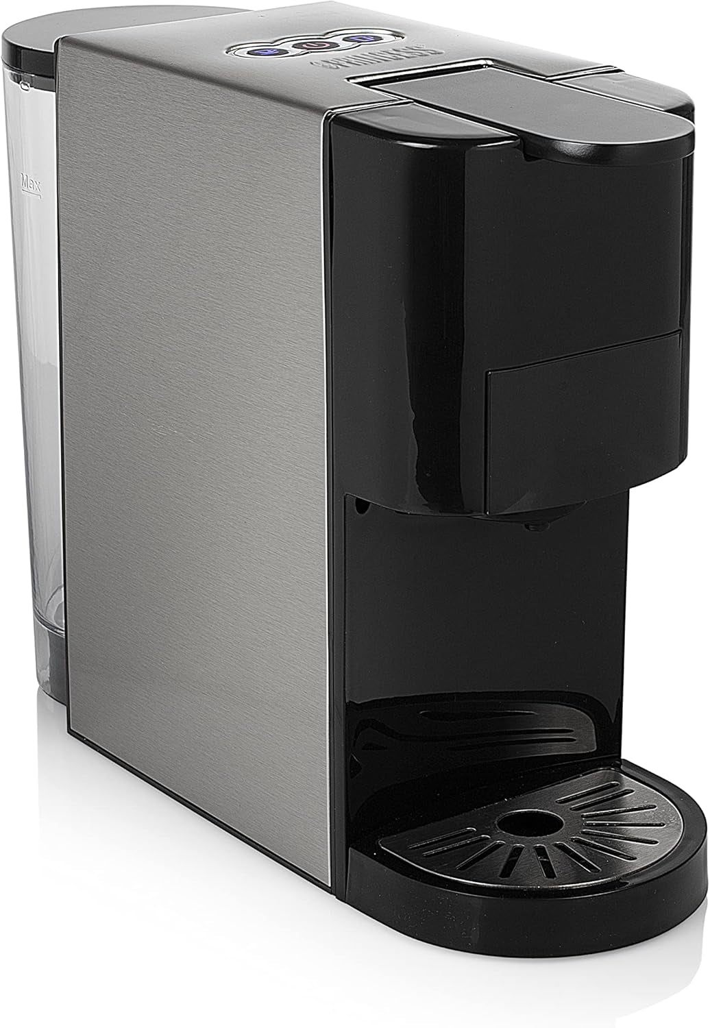 Princess 5 i 1 multikapsel espressomaskine - kompatibel med Nespresso, Dolce Gusto, Lavazza a Modo Mio og ESE puder, 0,8L kapacitet, 1450W, sølv, sort