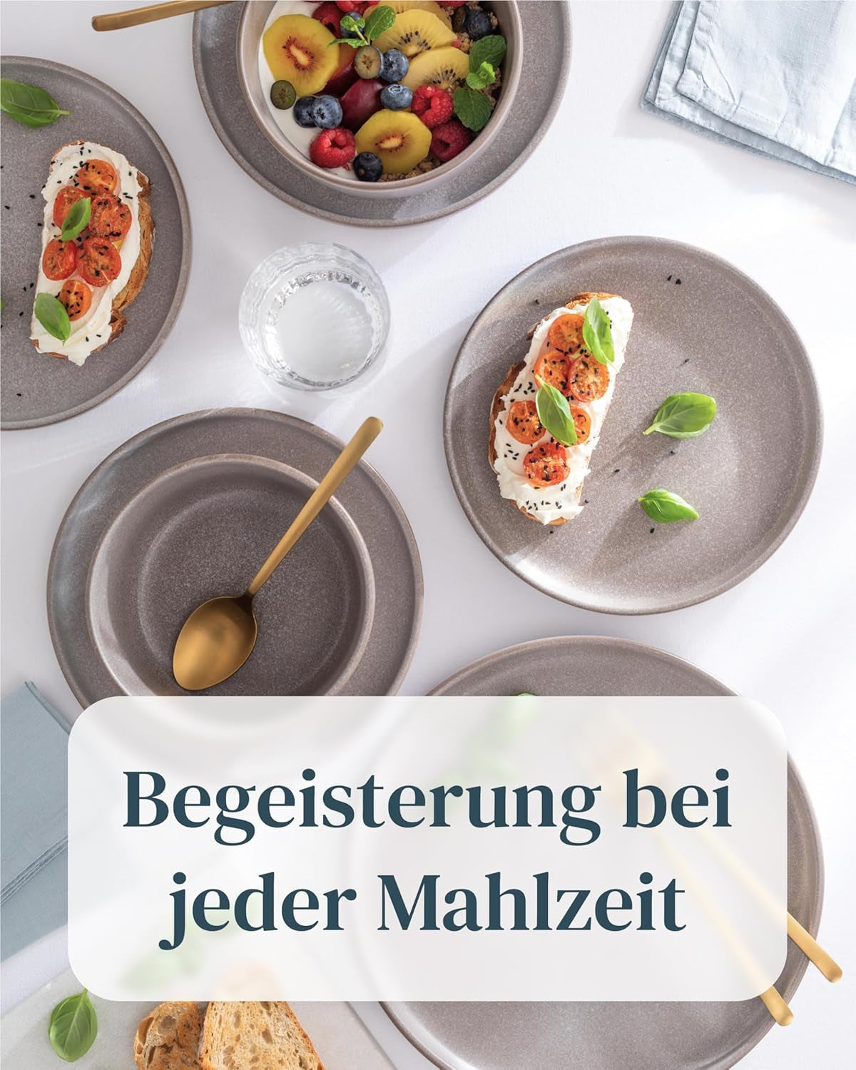 Stentøjsstel til 12, 36 stykker, Urban Style, Høj kvalitet, MEGET GOD TEST, Stentøjsstel - Skål og tallerkensæt - Spisestel til 12, Pure Living servisesæt i matgråbrun