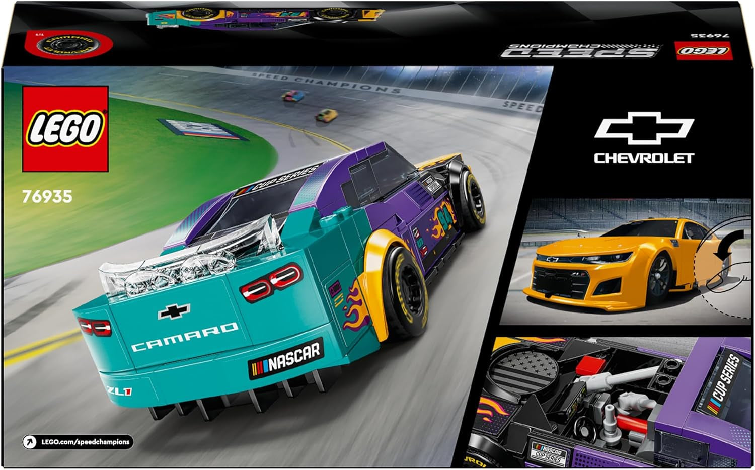 LEGO Speed Champions NASCAR Next Gen Chevrolet Camaro ZL1 Legetøjsbil; Racerbil bygge- og legesæt; Gave til drenge og piger over 9 år 76935 Byggesæt Besuche den LEGO-Store