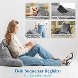 Ella læsepude til seng og sofa med aftagelig nakkerulle - Rygpude til seng - Memory Foam læsepude med armlæn, ideel til at læse, se tv, slappe af eller som rygstøtte - Grå