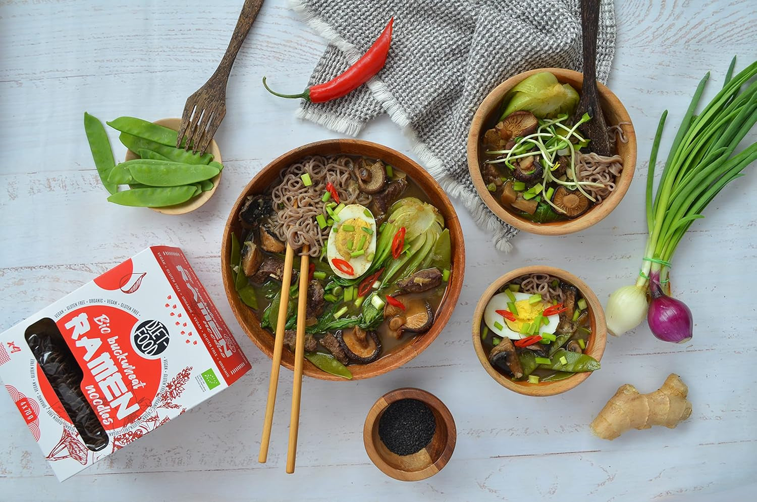 DIET-MAD Økologiske boghvede Ramen nudler, vegetarisk og vegansk mad, fedtfri, sojafri, glutenfri, vandopløselige diætnudler, lavt kalorieindhold, 280 g