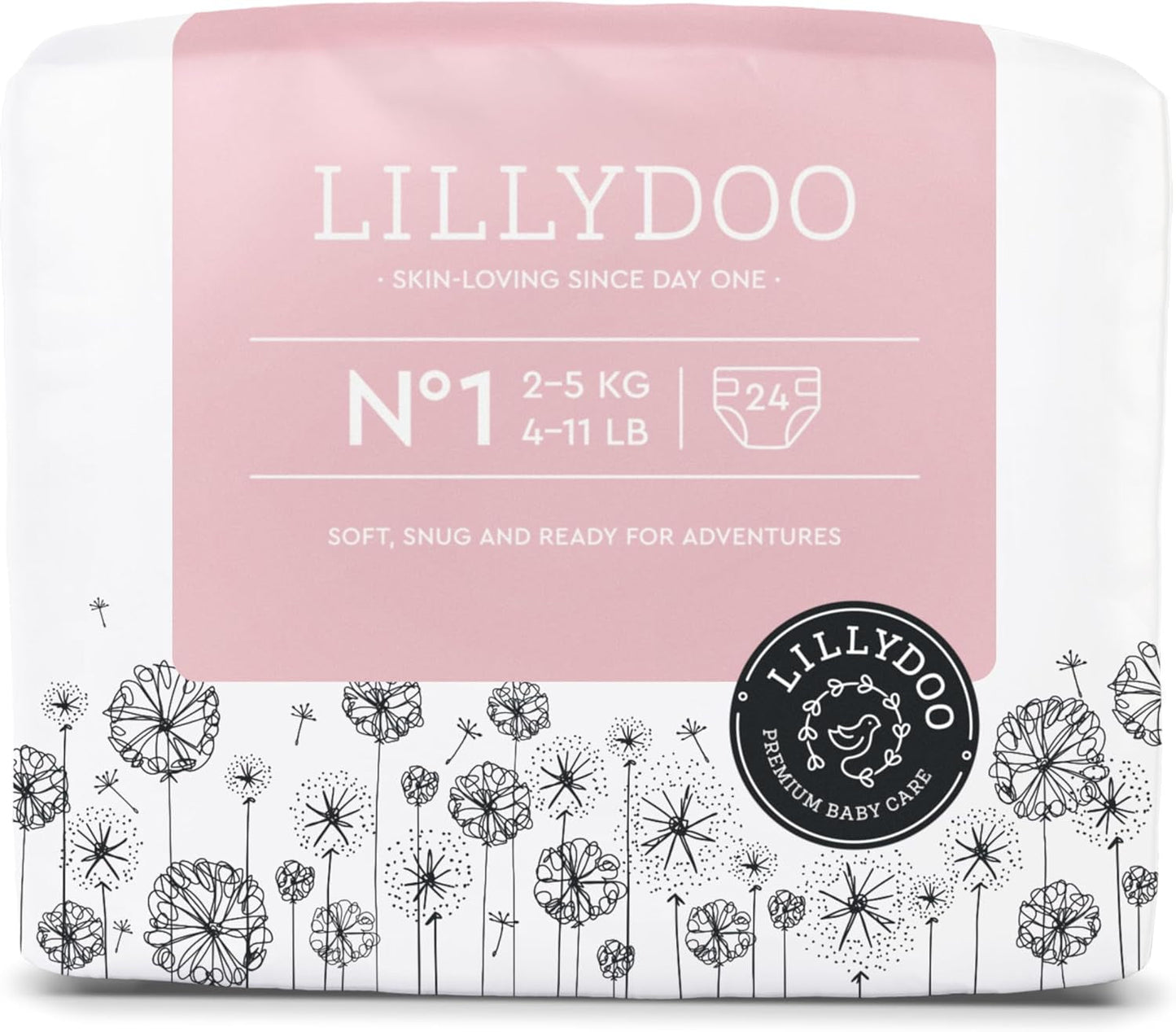 LILLYDOO Babybleer Hudvenlig - Størrelse 3 (6-10 kg), 29 stykker, pålidelig lækagebeskyttelse, blød, parfumefri og lotionfri til følsom hud, dermatologisk testet