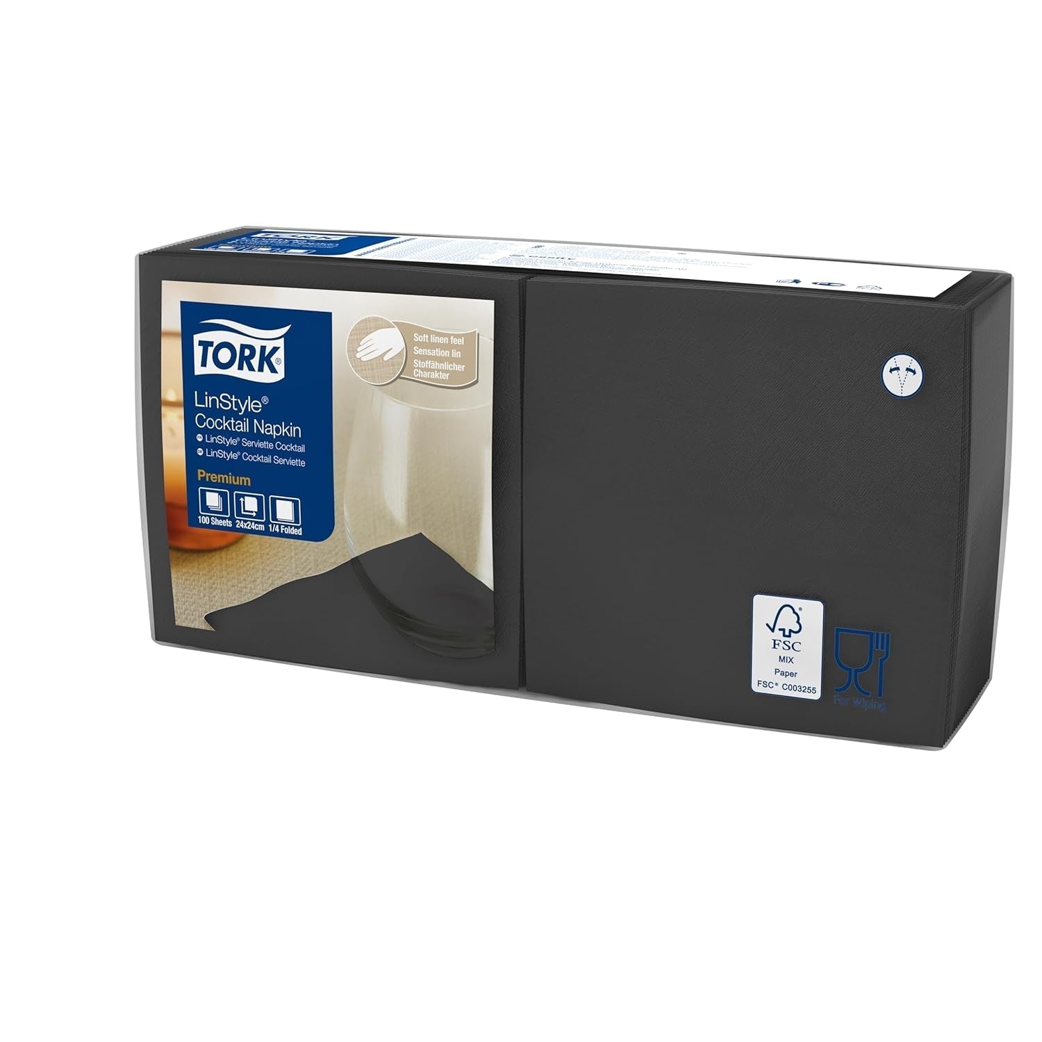 Tork Linstyle 509542 sorte cocktailservietter, 1/4 fold, 1 lag, 23,8 x 23,8 cm, 1 x 100 servietter