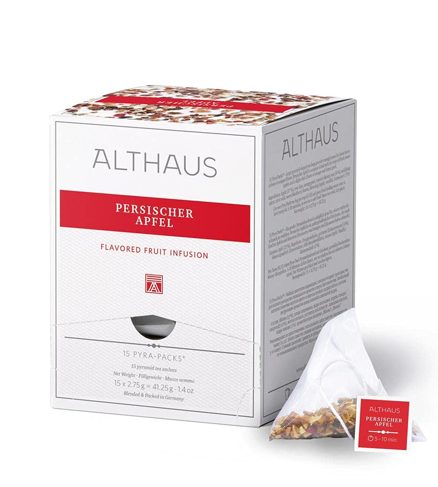 Althaus Tea PERSIAN ÆBLE ⋅ Frugtte i pyramideformede poser PYRA PACK ⋅ Frugtte smagt til med æblesmag ⋅ 15 X 2,75G
