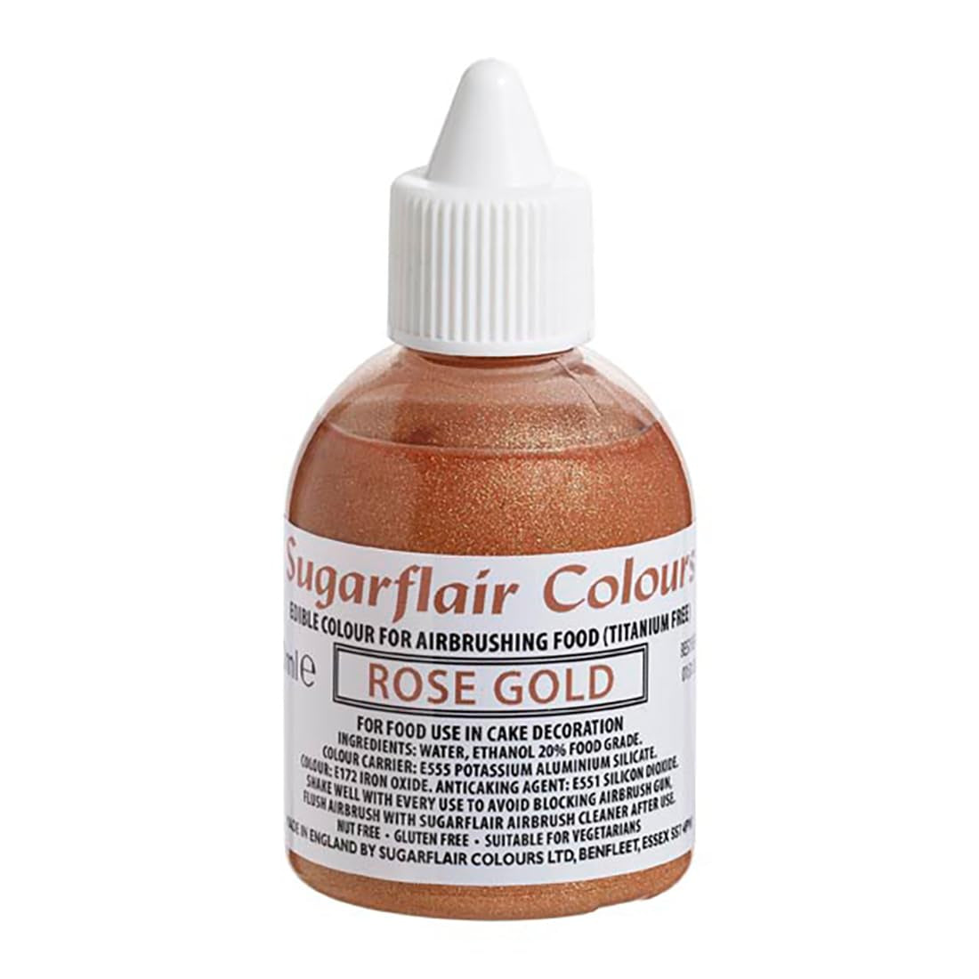 Sugarflair Rose Gold Madfarve - Spiselig flydende fødevarefarve, Airbrush-farve til kager, muffins, glasur og kagepynt - 60 ml