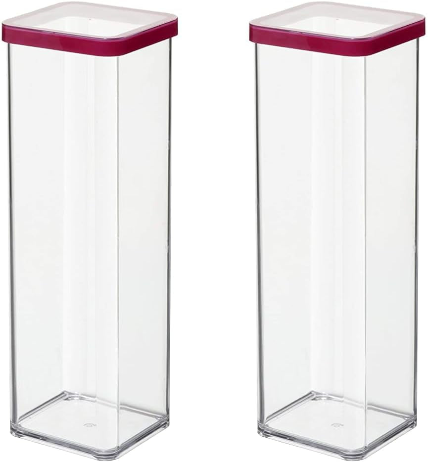 Rotho Loftsæt med 5 opbevaringskrukker med låg, forskellige størrelser, BPA-fri madplast (PP), klar/rød, (21,4 x 21,4 x 23,5 cm) Naty Shop 2 L firkantede madopbevaringsbokse (2 stk.)