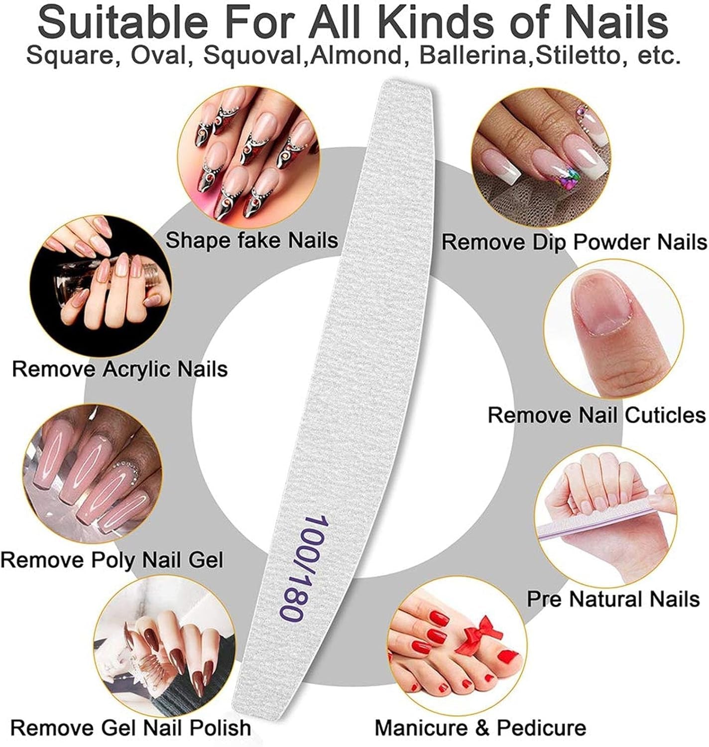 100/180 neglefilsæt, gel neglefiler, neglefil sæt, neglefil, gel neglefil, til gel negle, manicure pedicure, kæledyr (5 stykker, 5 stilarter)