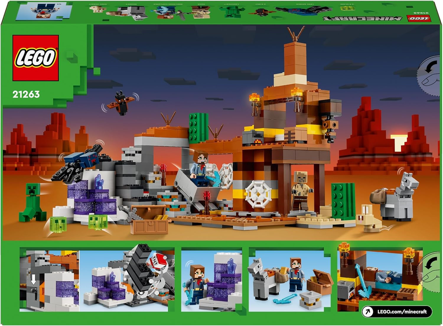 LEGO Minecraft Badlands Mine Videospil Minelegetøjssæt til drenge og piger i alderen 8+ Sjov byggeklodser Eventyrsæt Fødselsdagsgave 21263 Byggesæt Besuche den LEGO-Store