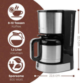 Clatronic® kaffemaskine med termokande til 8–10 kopper kaffe (ca. 1,2 l) | Kaffemaskine med filter i rustfrit stål | Dobbeltvæg termokande | Intet temperaturtab | Kaffemaskine 800 W | KA 3805