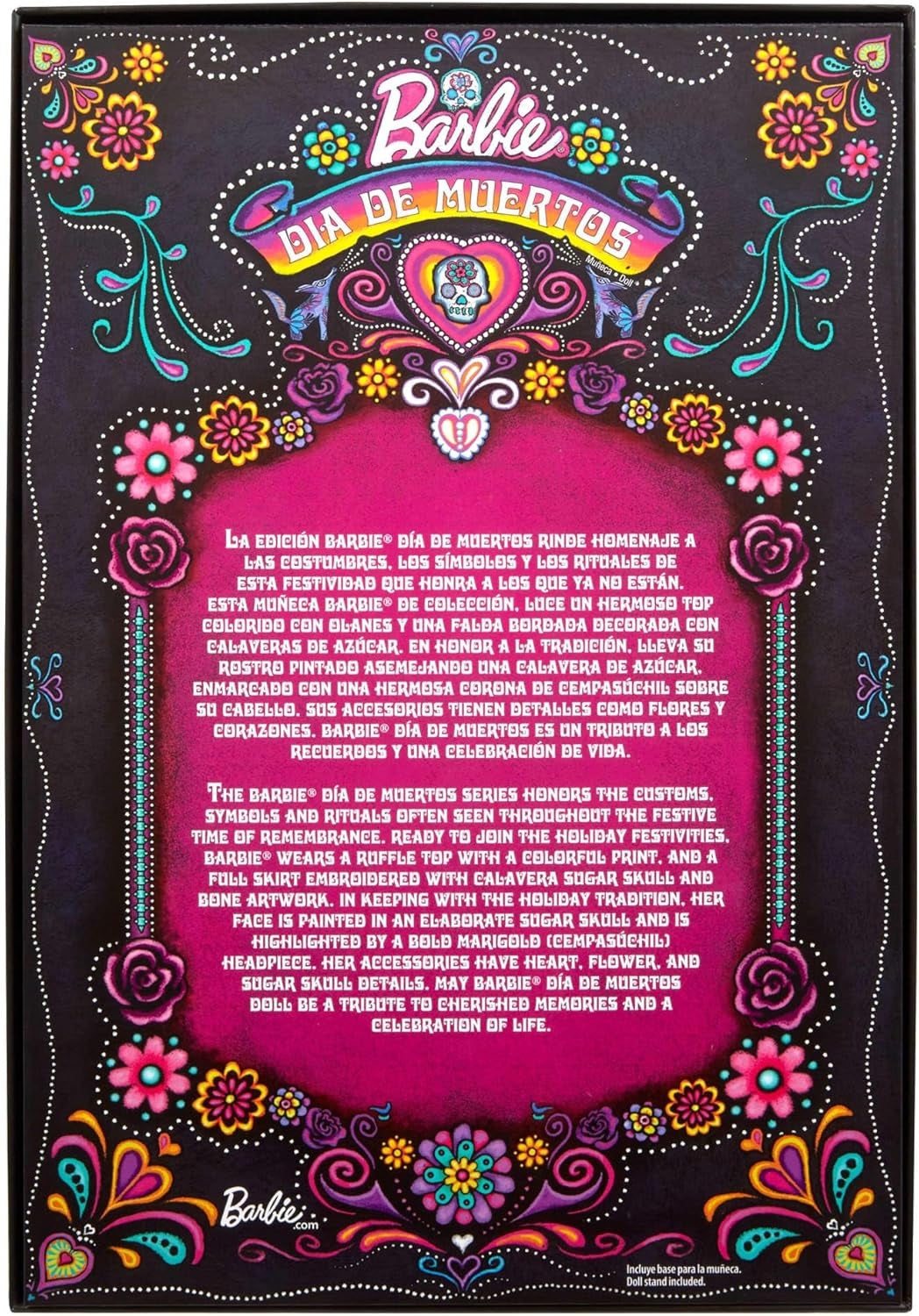 Barbie-signaturdukke, Día De Muertos 2024 samlerfigur i sort kjole og blå flæsede top, broderet print og farverigt tilbehør, HRM72