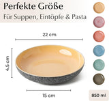 MIAMIO - Middagstallerkener, sæt med 6 (850 ml) / store og dybe pastatallerkener, tallerkensæt til 6, keramisk salatskål / Tåler opvaskemaskine og mikroovn - Las Palmitas Collection