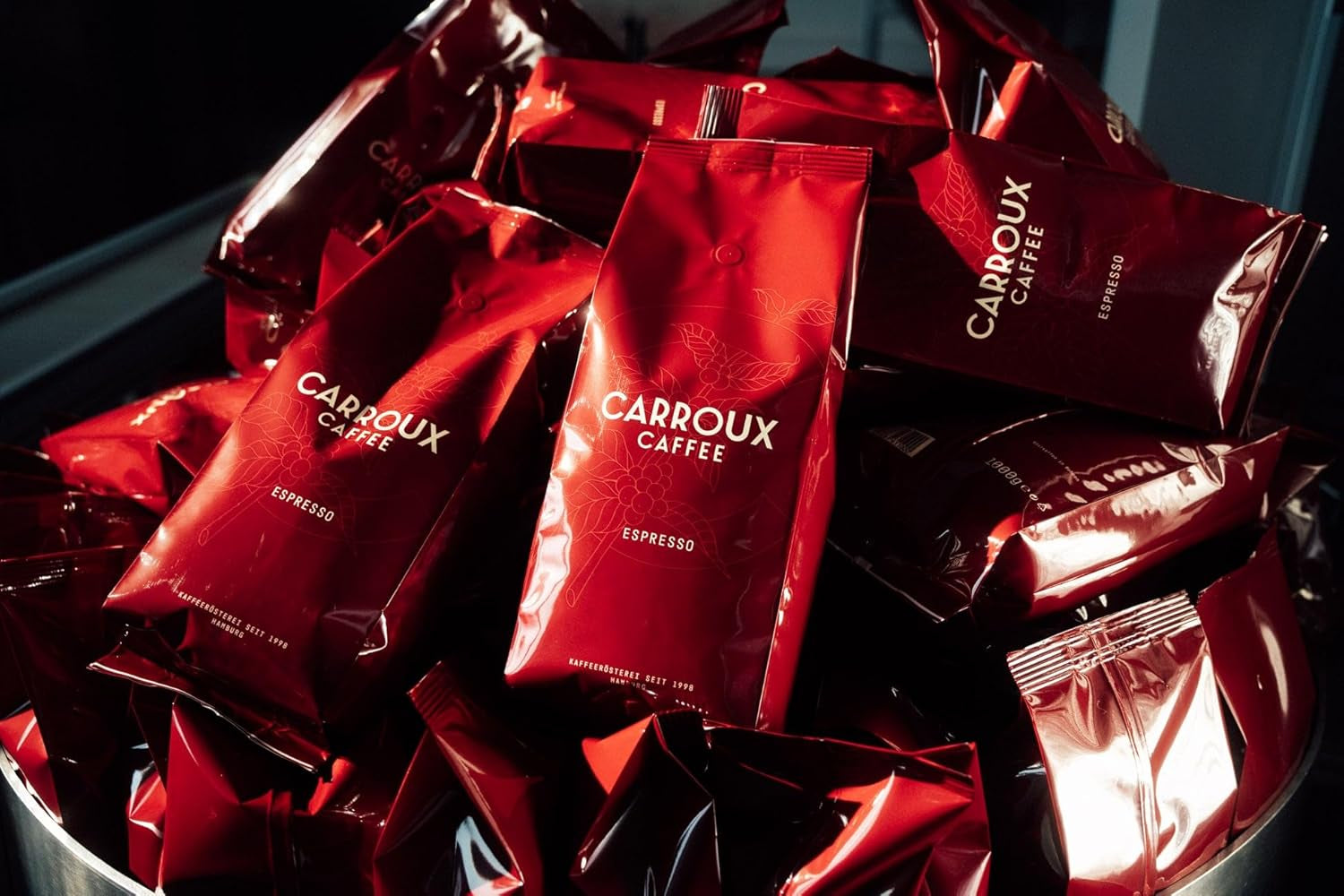 CARROUX Espresso, Bohnen ganze (6x 500 g). Für Siebträger u. Kaffe-Volllautomaten. Frisch geröstete Kaffeebohnen der Privat-Rösterei aus Hamburg
