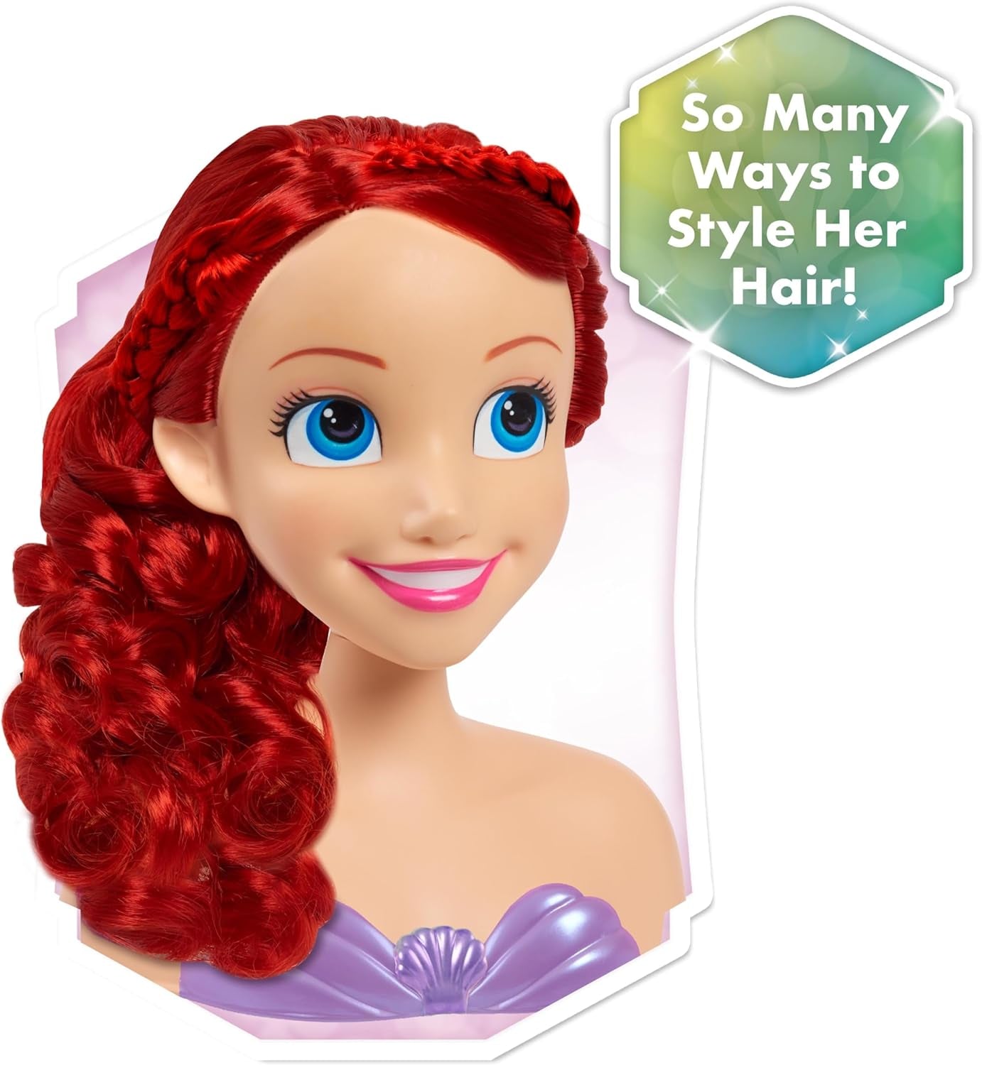 Ariel Just Play Disney Princess Hårhoved 20 cm med tilbehør 7-delt sæt rødt hårlegetøj til børn fra 3 år og opefter