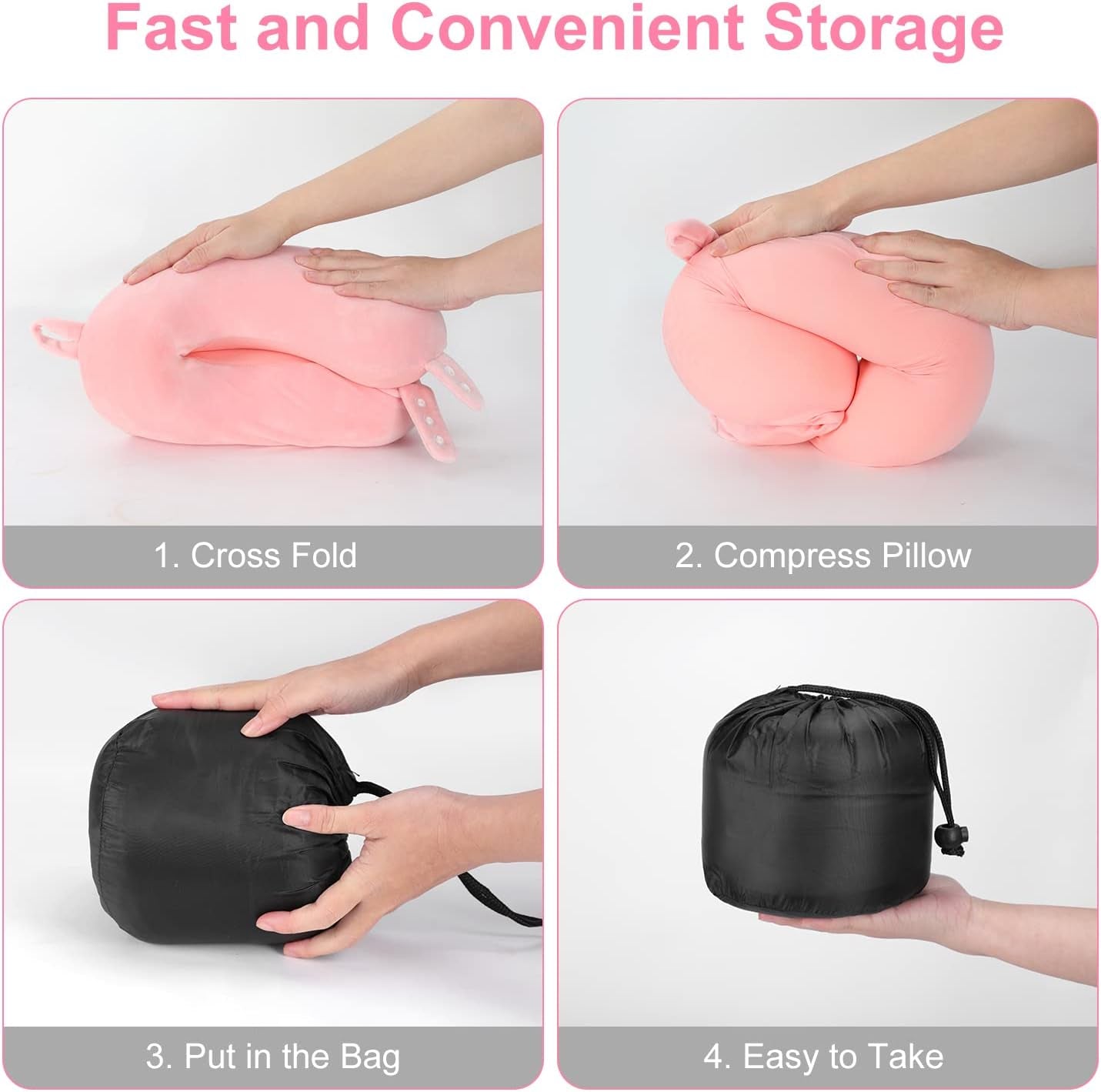 TALLGO rejsenakkepude, Bedste Memory Foam-flyvepude til nakkestøtte, Blød justerbar pude til fly, bil og hjem, Pink cervikale ortopædiske puder Naty Shop
