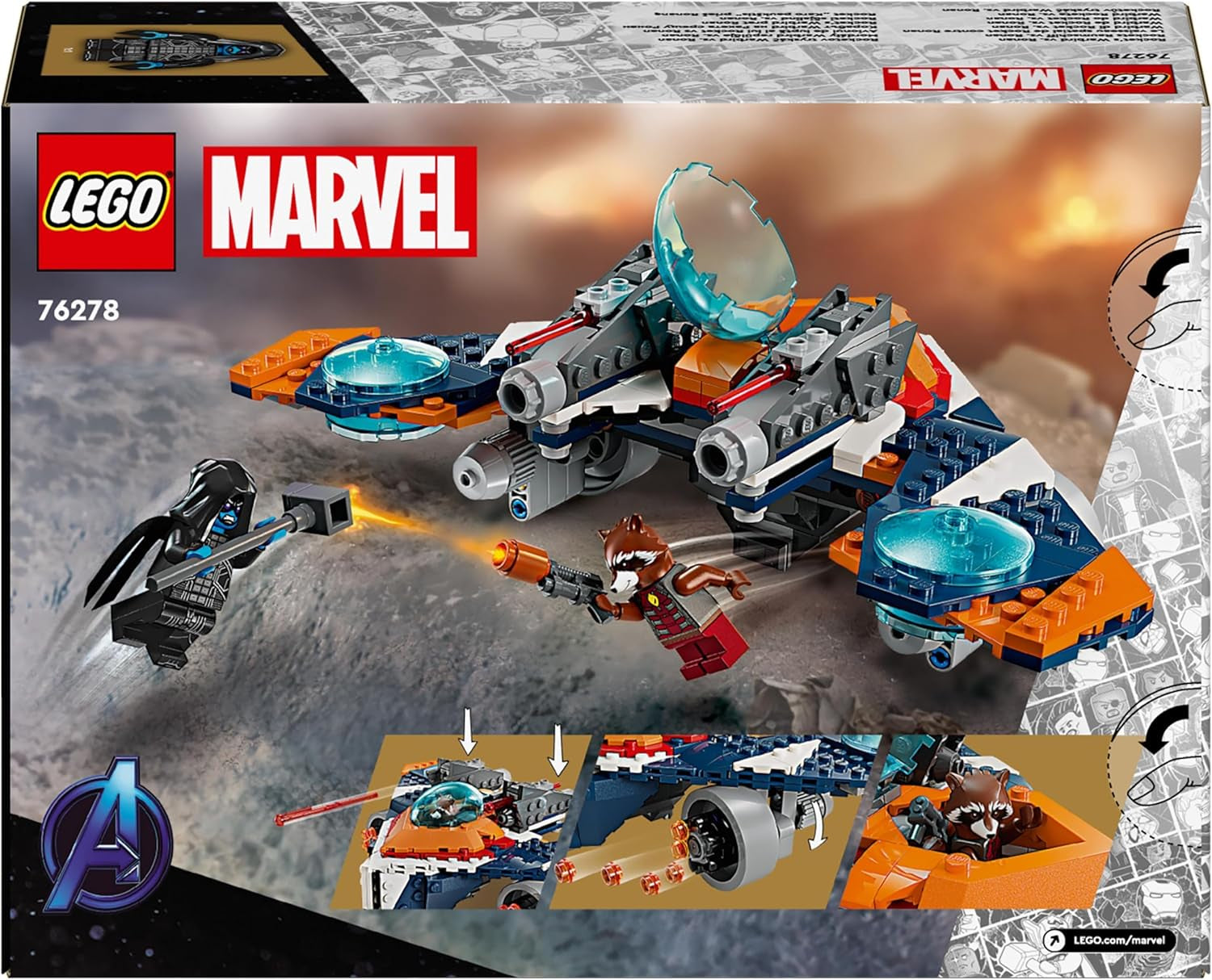 LEGO Marvel Rockets Rumskib vs. Ronan bygbart rumskibssæt Guardians of the Galaxy Superheltefigur Legetøjsgave til drenge og piger 8 år 76278 Byggesæt Besuche den LEGO-Store
