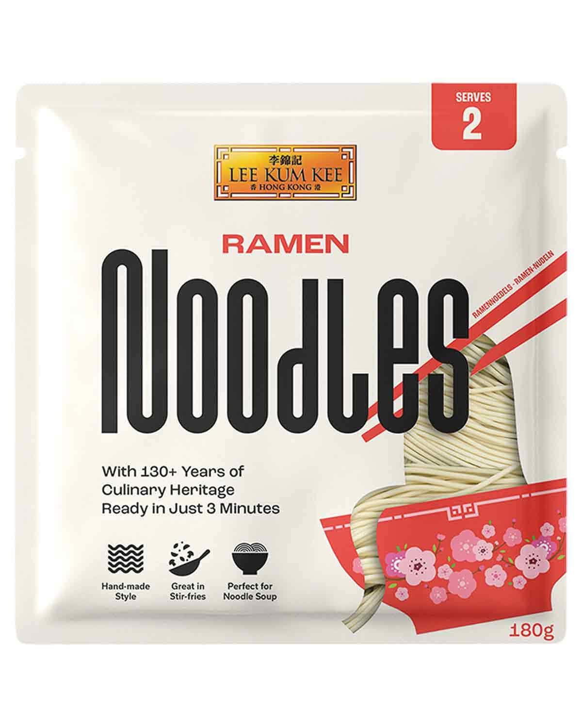 LEE KUM KEE Ramen Noodles - Asiatisk ramen med en delikat og fin tekstur, klassikeren til ramensupper og wokretter, halvtørre nudler, to portioner pr. pakke, 6 x 180g multipak
