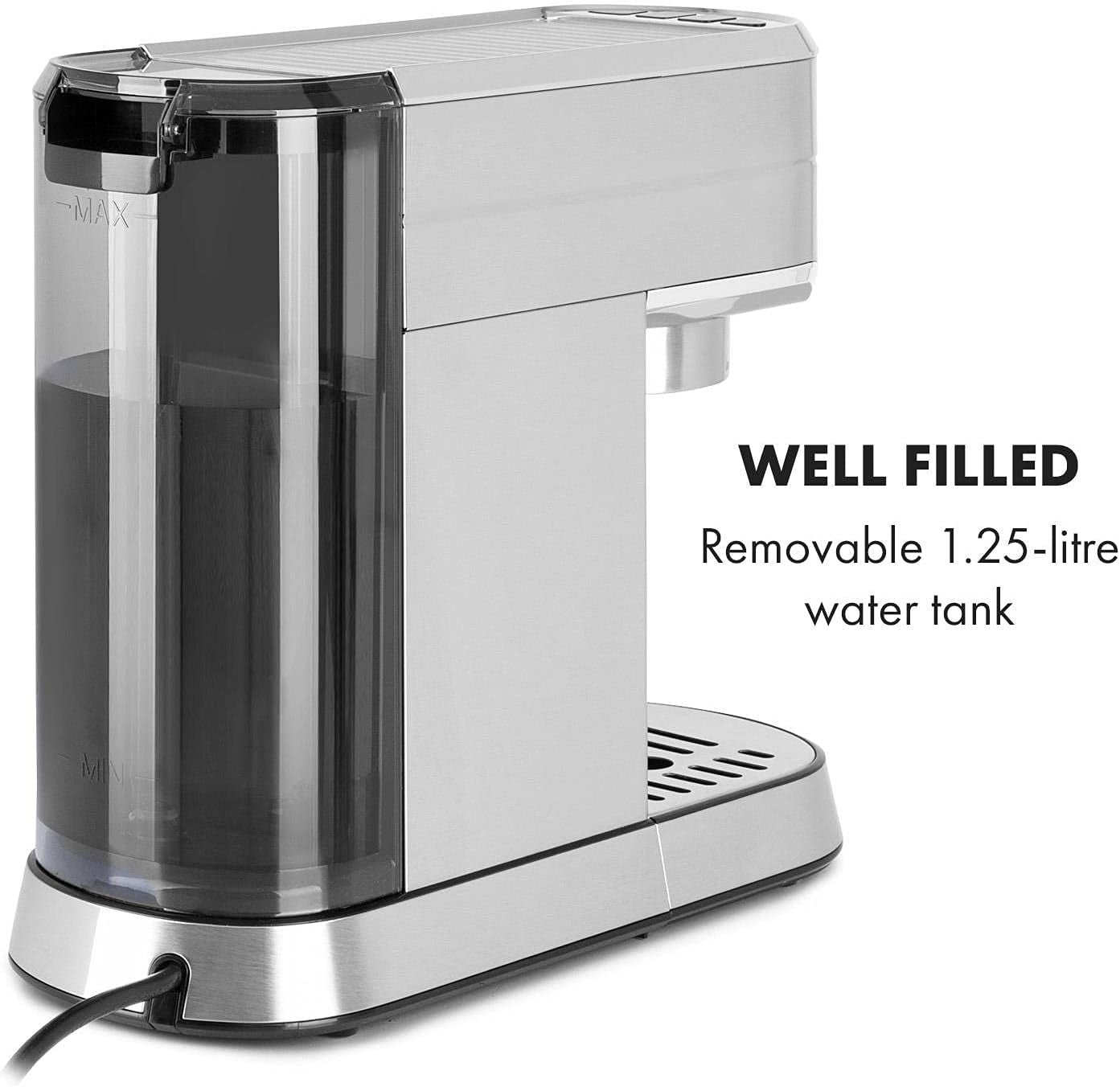 Klarstein Futura Espressomaskine, Bærbar Filter Espressomaskine, 1450 W, 20 bar, Barista Kvalitet, Dobbeltmundstykke, Flowstop, Bærbar Filter Espressomaskine, Mælkeskummerfunktion, Sølv