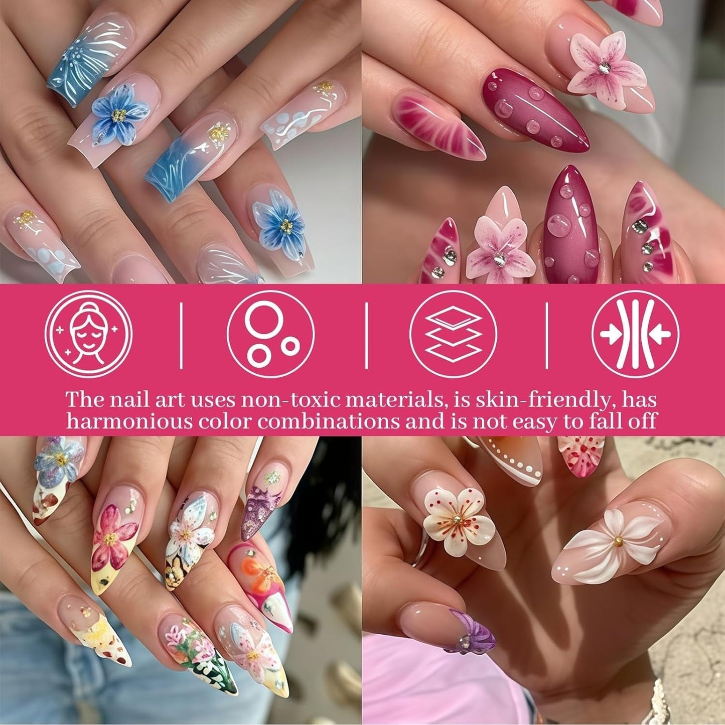 50 Stück 3D Blume Nail Charms Set, Bunte Nageldesign Tilbehør, Nägel Charms Og Nagel Art Charms, Perfekt Für Nailart, Maniküre Dekoration Og DIY Nageldesign