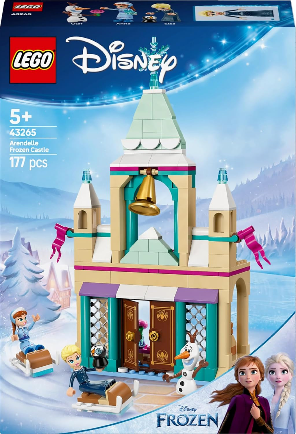 LEGO Ç€ Disney Frosne Arendelle Slot, Prinsesselegetøj med ELSA, Anna og Olaf minidukker og en pingvinfigur, Fantasy-legesæt, Gave til 5-årige piger 43265 Byggesæt Besuche den LEGO-Store