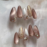 Moonglow korte magnetiske falske negle, pink mandelrød gradient glitter katteøje med lim, pink rød ombre glitter fototerapi kunstige negle til kvinder og piger