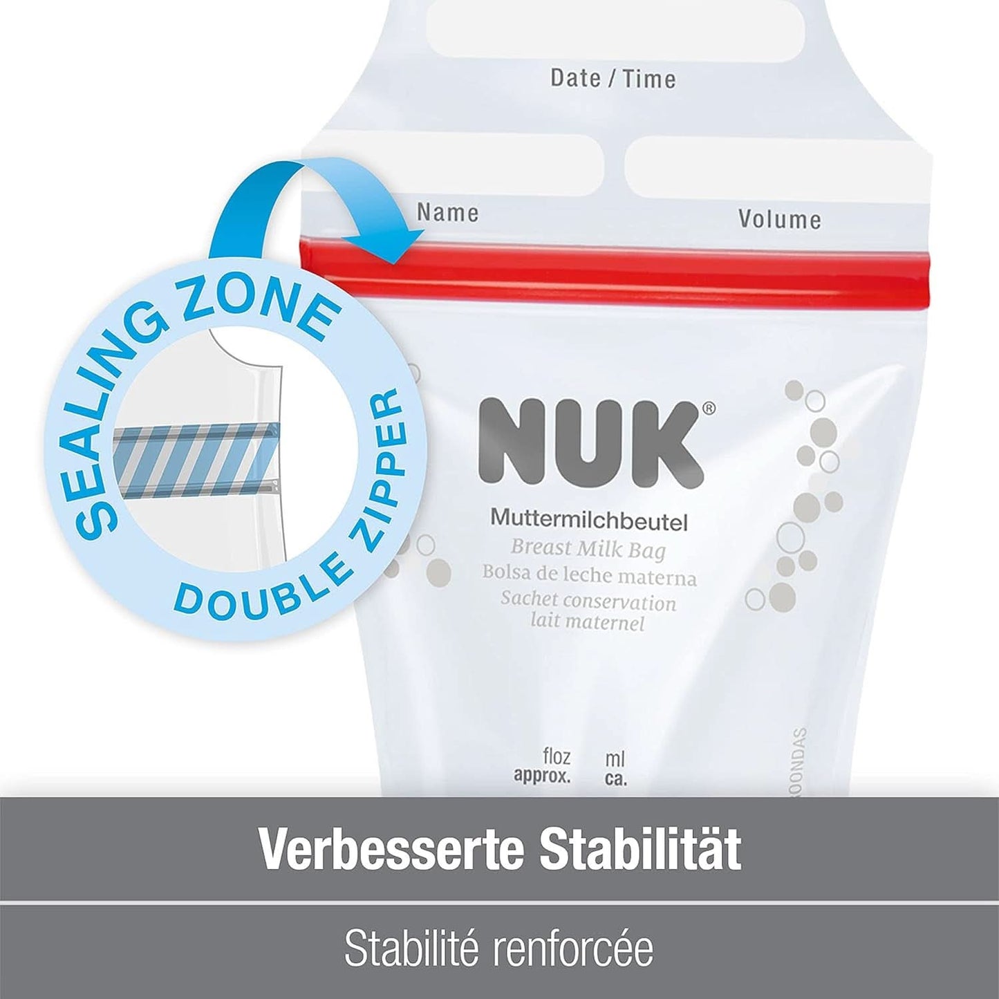 NUK modermælksposer, som sparer plads og kan bruges med det samme, 180 ml, 25 stk, gennemsigtigt Tilbehør Mad og Amning Bebe Naty Shop
