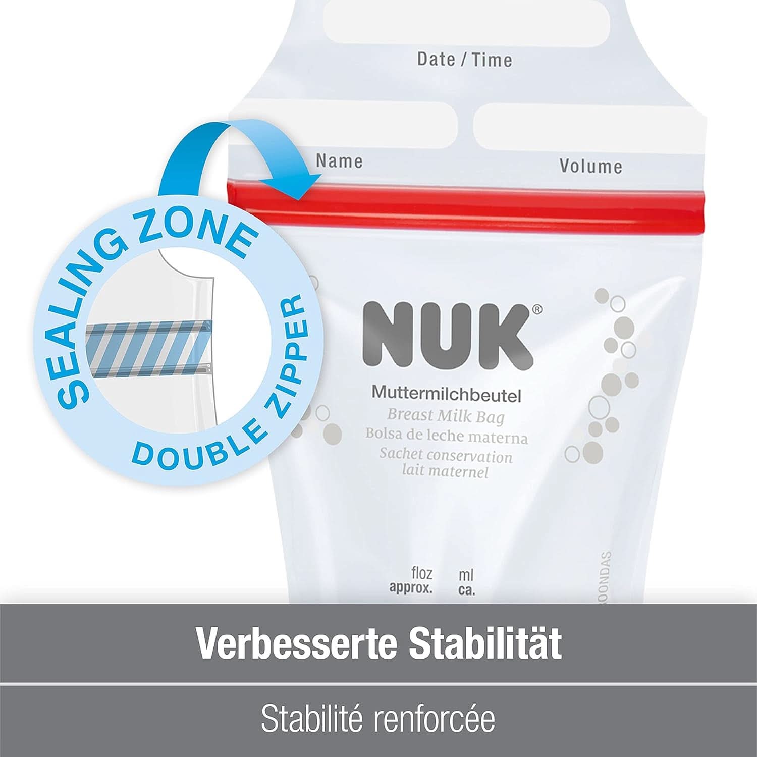 NUK modermælksposer, som sparer plads og kan bruges med det samme, 180 ml, 25 stk, gennemsigtigt Tilbehør Mad og Amning Bebe Naty Shop