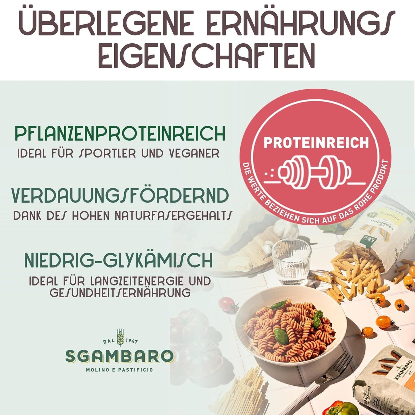 Økologisk pasta Trivelline N.47 - 500g med speltmel, linsemel og quinoamel - Rig på protein, kilde til fiber og protein