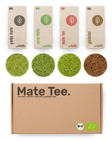 Mate te smagesæt ● 4 varianter af økologisk Mate te ● 100 g hver Erva Mate + Yerba Mate + Green Mate te + Roasted Mate te