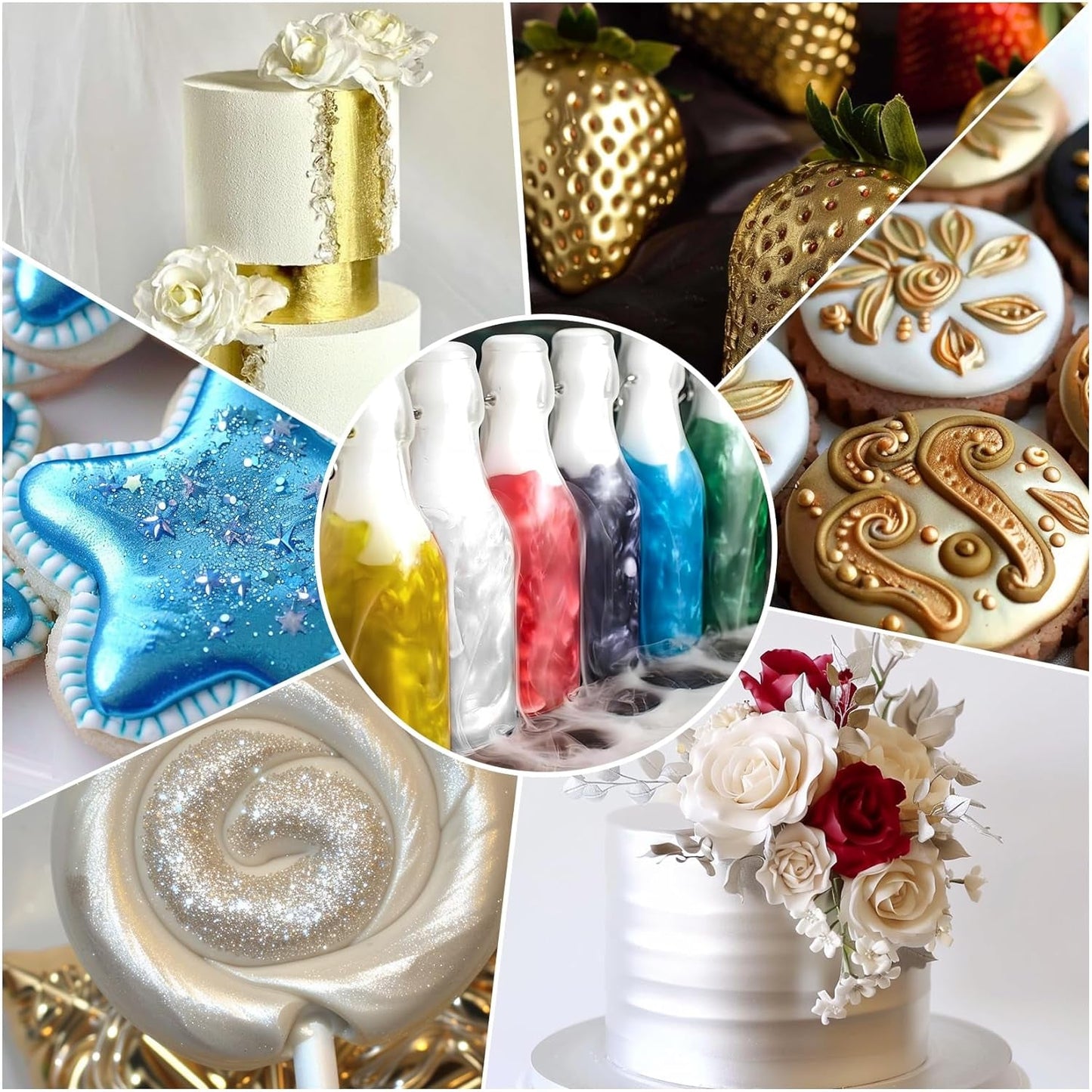 Essbarer Glitzer - 3 Torten Kuchen Deko Essbare, Metallic Lebensmittelfarbe Flüssiges, Spiselig Glitter Für Muffin, Cocktail, Marshmallows - 10Ml Naty Shop