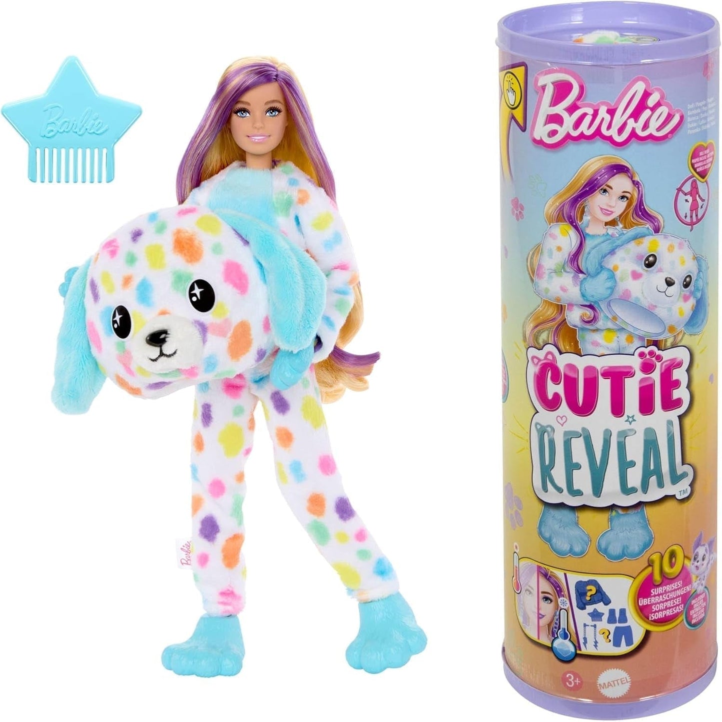 Barbie Cutie Reveal Dukke og tilbehør, Batik Bunny Plys kostume og 10 farveskiftende overraskelser, Color Dream Series, HRK38 Naty Shop Dolls Rainbow Dalmatian