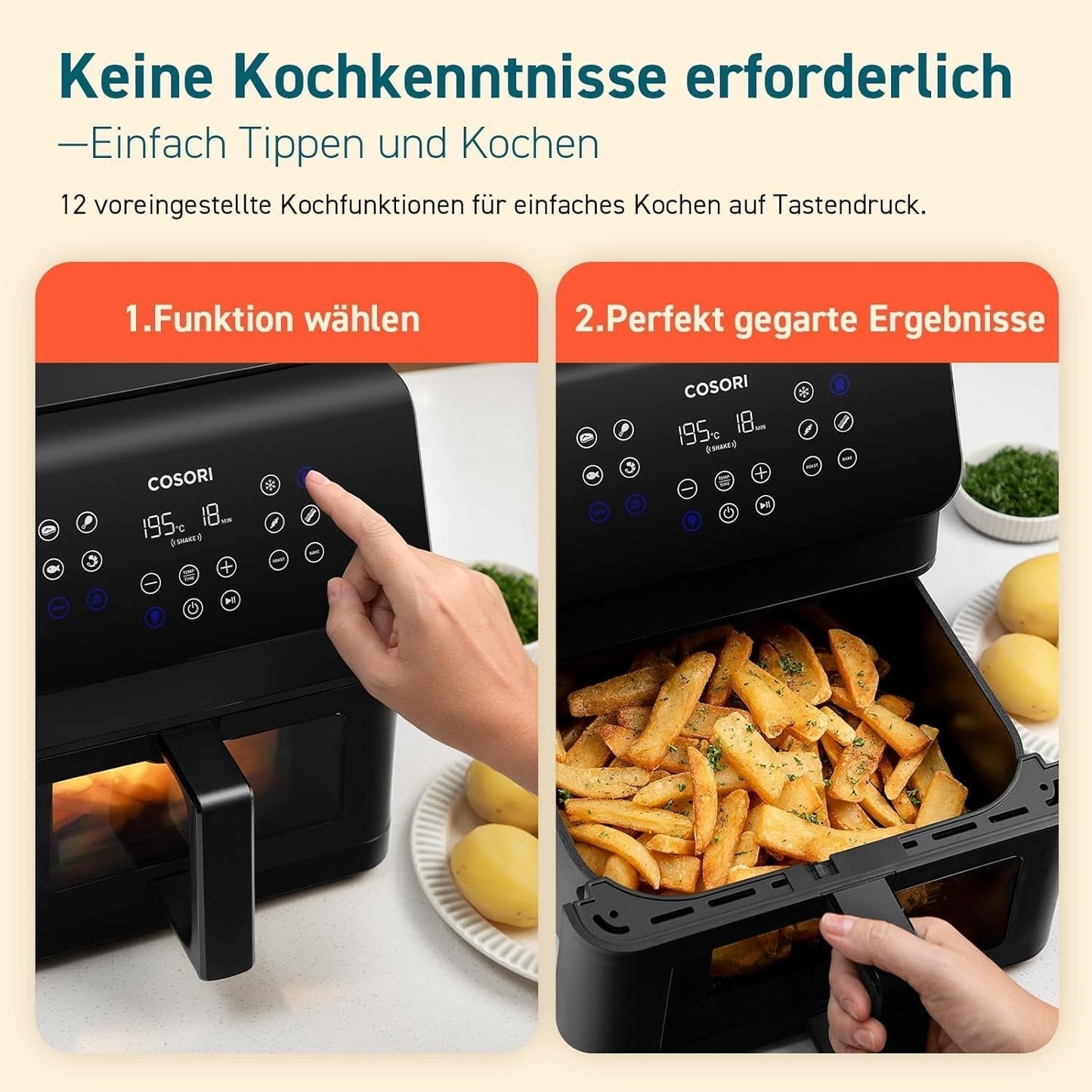 COSORI Hot Air Fryer Airfryer, 12-I-1 Air Fryer XXL 6.2L, Hot Air Fryer med udsigtsvindue og omrøringspåmindelse, 80 opskrifter Husholdningsapparater Naty Shop