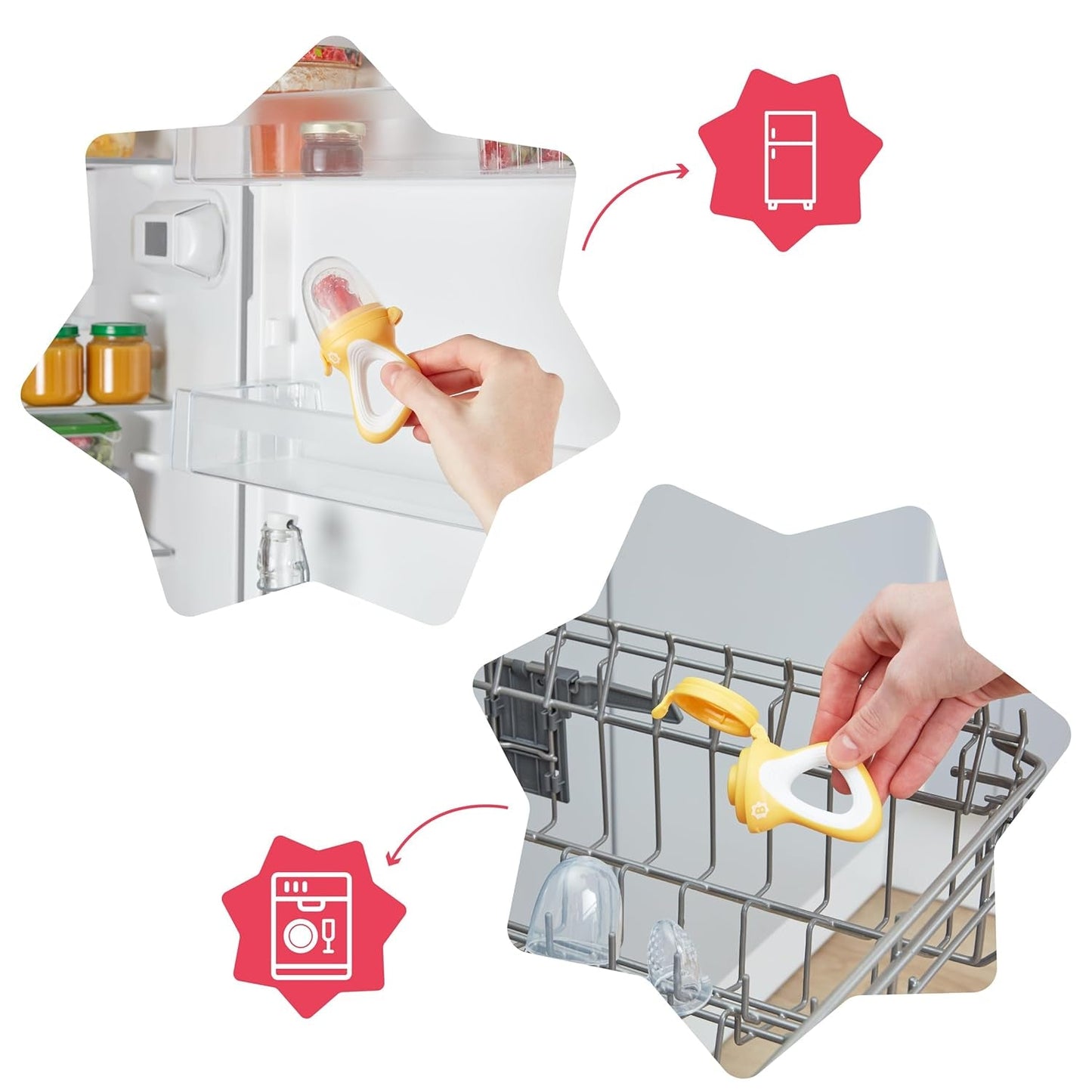 Badabulle babyfoder med beskyttende betræk, ergonomisk håndtag, beroliger tandkødet og introducerer nye smagsvarianter, fra 4 måneder, BPA-fri