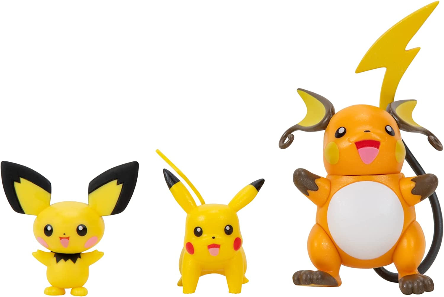 Pokemon PKW2778 Select 3-Pack med Pichu og Pikachu og 7,6 cm Raichu Battle Figures Evolution Multipack Style 2 Action Figures Naty Shop Multipack - Pichu, Pikachu, Raichu
