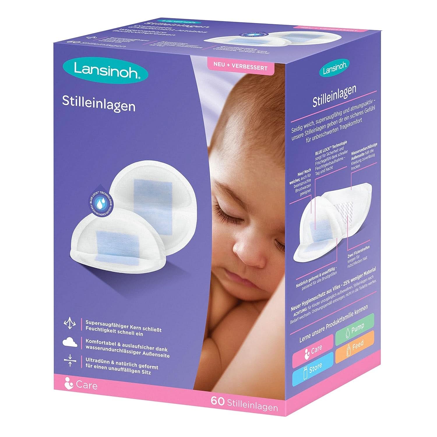 Lansinoh Stilleinlagen Blue Lock, 60 Stück Mad og ammetilbehør Bebe Naty Shop