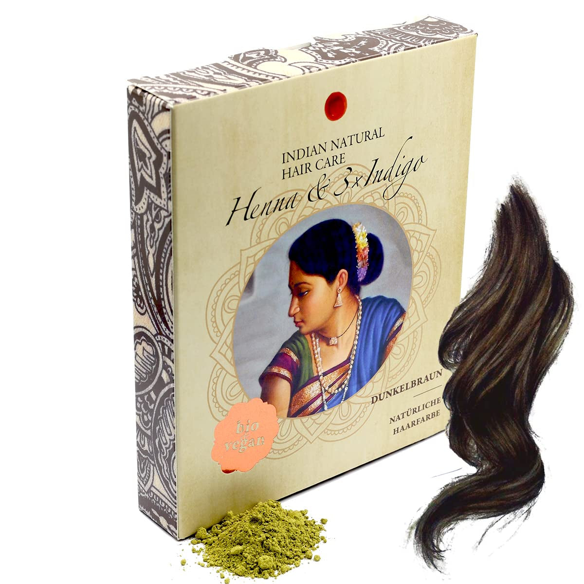 Henna & 3×Indigo - Mørk kastanje - Naturlig hårfarve - Pulver - 200g Hårfarve Naty Shop Standard titel