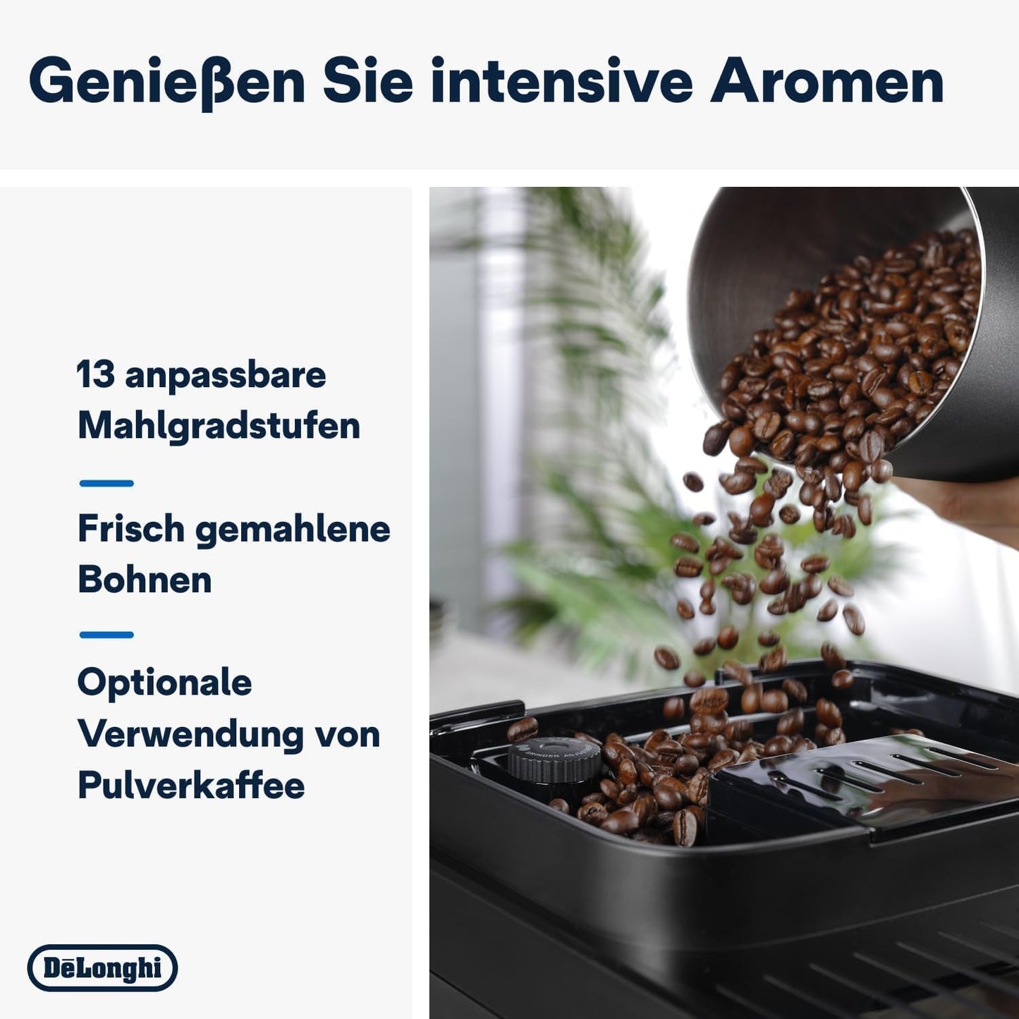 De'Longhi Magnifica Evo Next - Perfetto fuldautomatisk espressor med LatteCrema mælkeskummer, 13 One-Touch-drikke, kaffe- og cappuccinomaskine, farveberøringsskærm, Titanium (ECAM312.80.TB)