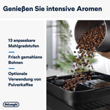 De'Longhi Magnifica Evo Next - Perfetto fuldautomatisk espressor med LatteCrema mælkeskummer, 13 One-Touch-drikke, kaffe- og cappuccinomaskine, farveberøringsskærm, Titanium (ECAM312.80.TB)
