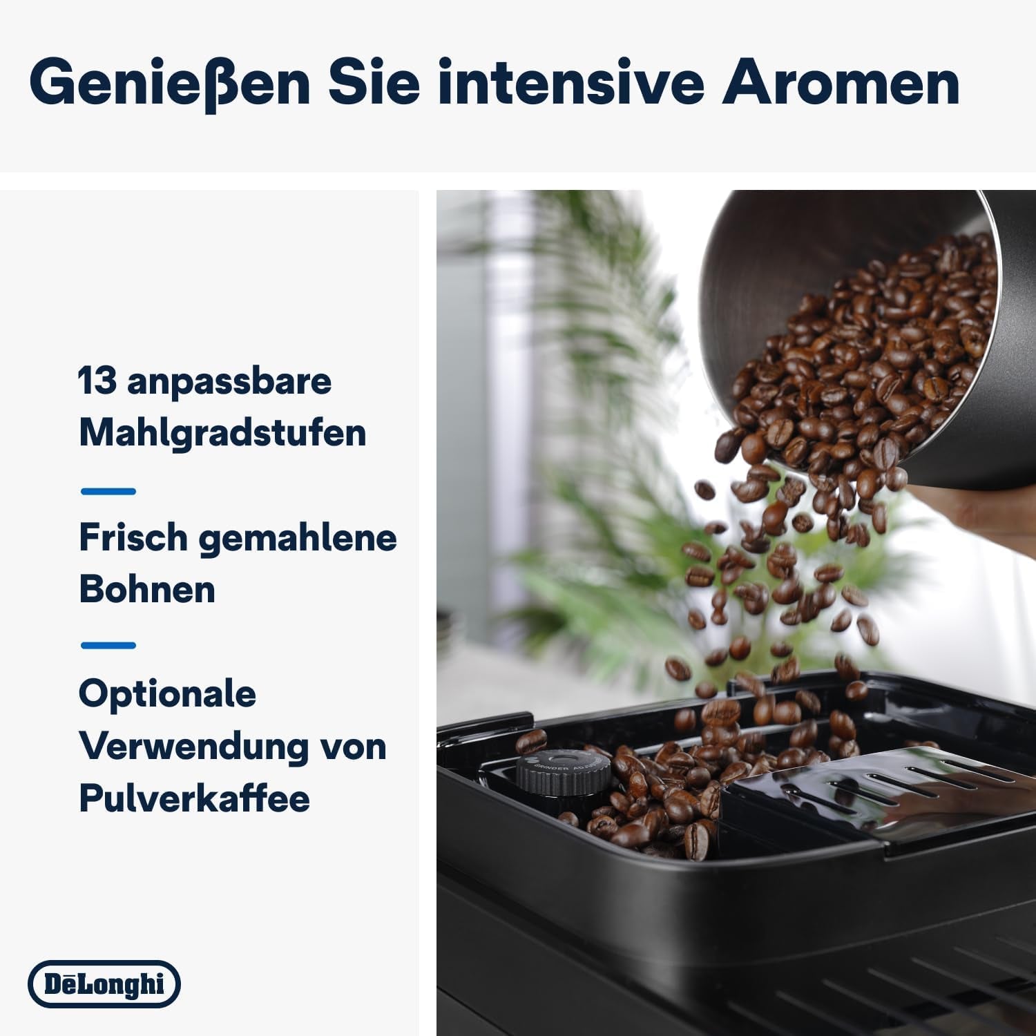 De'Longhi Magnifica Evo Next - Perfetto fuldautomatisk espressor med LatteCrema mælkeskummer, 13 One-Touch-drikke, kaffe- og cappuccinomaskine, farveberøringsskærm, Titanium (ECAM312.80.TB)