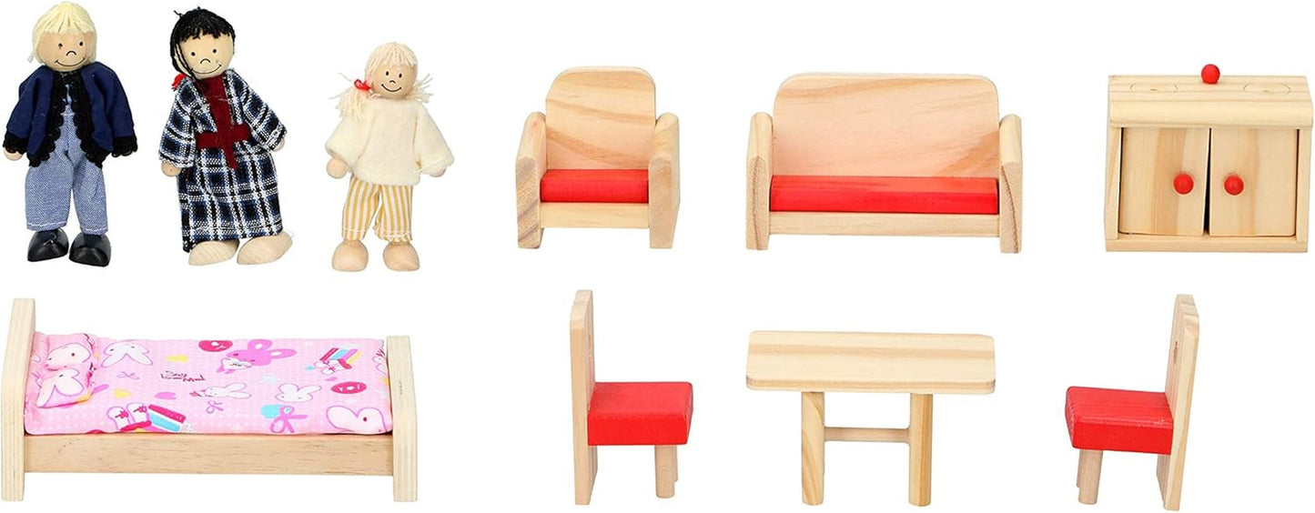 Marionette Trælegetøj - Trædukkehus med møbler og dukker - 11 stykker Dukkehuse Naty Shop
